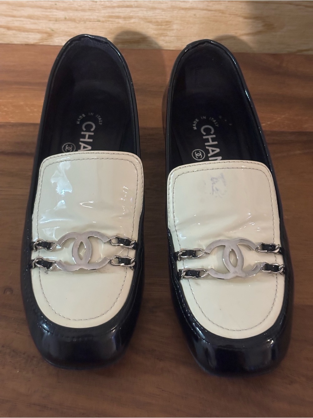Chanel Women's Black and White Loafers